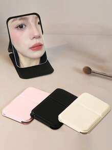 1pc Foldable Mini Makeup Mirror, Portable PU Leather, Women's Makeup Mirror, Daily Use Student Dormitory Desktop Standing Makeup Mirror - Elegant Design Holiday Gift