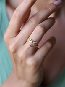 1 Piece 12 Birthstone Ring, Adjustable Opening, Fashionable Jewelry, Gold Jewelry, Personalized Customized Gemstone+Name, Valentine's Day, Birthday Gift, Including Exquisite Gift Box, As A High-End Gift - Gold - View 3