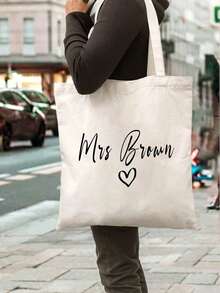 1pc Customized Name With Heart Design, Canvas Bag, Personalized Tote Bag,Customizable Name Or Text, Foldable, Large Capacity&Lightweight, Stylish Versatile,For Women, School Bag/College Backpack Ideal Gifts For Her Women, Rookies & White-Collar Workers, Girlfriend, Pink Girls For Graduation, For Weddings