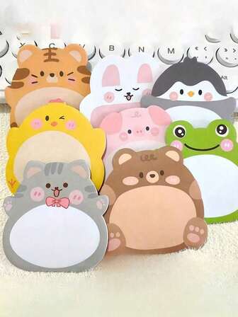 8 Stück/Set niedliche Tier-Cartoon-Muster Notizblöcke, kreative hochkant Haftnotizen, 20 Blatt pro Block, insgesamt 160 Blatt, Weihnachtsgeschenk oder Preis Schulmaterial, Schulsachenausstattung