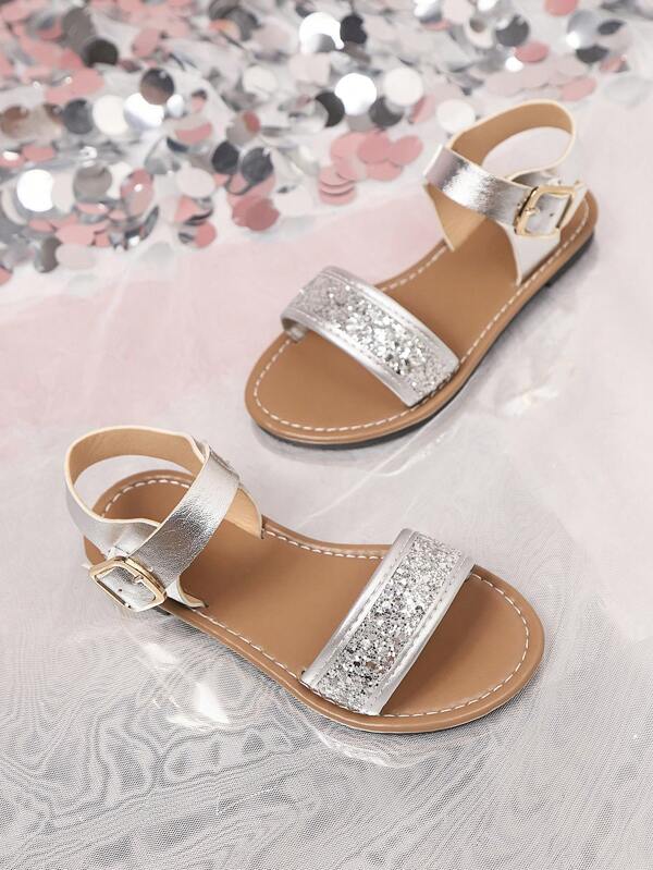 Girls Fashion Summer New Sequin Korean Version Elegant Sweet Princess Outdoor Sandals, Medium & Large Children