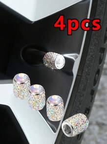 4pcs/Set Sparkling Tire Valve Caps, Handmade Crystal Tire Caps, Universal Car Tire Valve Caps With Shiny Rhinestones For Cars, SUVs, Motorcycles, Bicycles, Trucks