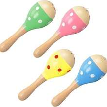 1/4/12 件 4.72 英寸迷你木制沙球，手摇铃摇铃沙锤，适用于音乐派对、生日派对、狂欢节（颜色图案随机） - 彩色 - 查看 4