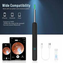 1296P HD Camera Ear Cleaner, 8-In-1 Multifunctional Ear Wax Removal Tool With 5 Replacement Ear Tips, Wireless WiFi Ear Scope With 6 LED Lights, IP67 Waterproof, Rechargeable Ear Wax Removal Kit