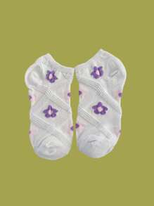 5 Pairs Women's Thin Mesh Breathable Floral Low Cut Invisible Socks, Spring/Summer