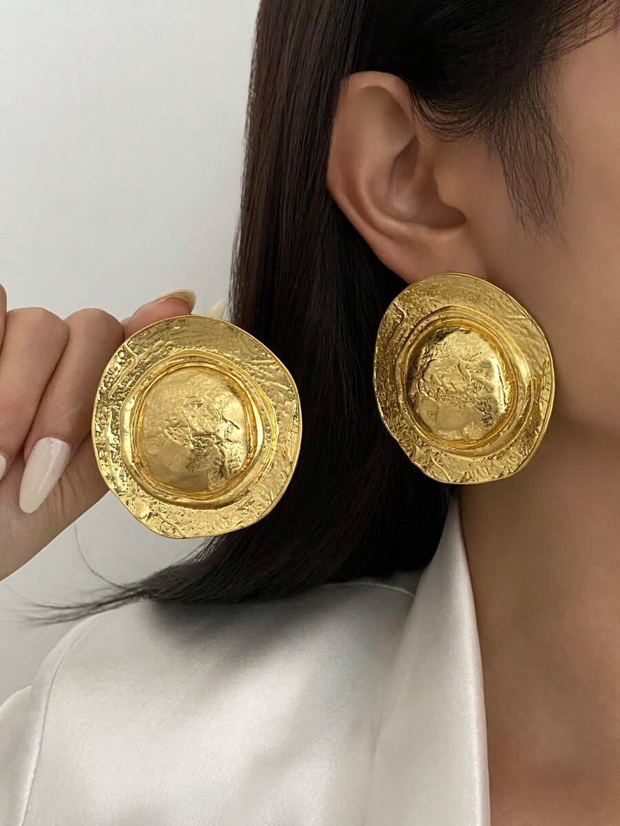 1 par de brincos de metal punk retrô exagerados, brincos de ouro minimalistas, grossos e exclusivos, adequados para uso diário e de festa femininos, um ótimo presente para amigos