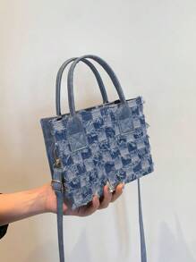 Nuevo bolso de mano de primavera/verano con bloque de color, cuadros y flecos, bolso de hombro cruzado casual y versátil para mujer
