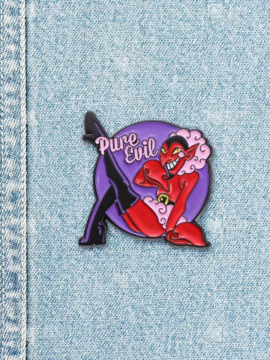 1PC Cute Red Little Monster Cartoon Badge, Devil Personalized, Funny Letter Character, Small Gift Brooch - Burgundy - View 1