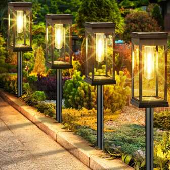 1/4/6pcs Solar Powered Outdoor Square Lawn/Garden/Path Lights, Warm Light Mood Lamps, LED Night Lights, Black Waterproof Outdoor Lawn/Garden/Pathway Atmosphere Lights, Suitable For Outdoor Yard, Garden, Street, Ranch, Countryside, Swimming Pool Decor Lighting