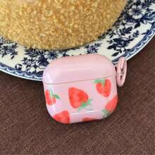 Summer Korea Style Pink Strawberry Design Earphone Case + Strap Suitable Compatible With Apple Pro 2/Pro/3/4/2 Case, Fashion/Cute/Fruit Wireless Earbuds Protective Cover