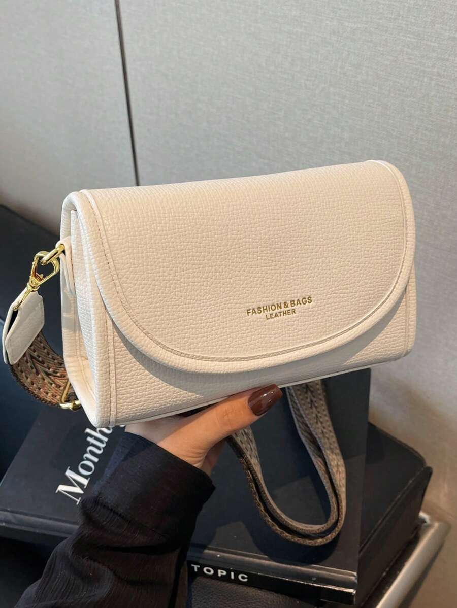 Bolso de hombro cuadrado de correa ancha estilo vintage chic - Bolso cruzado con solapa de unicolor y elegante con correa ajustable para mujeres - Perfecto para uso diario y viajes