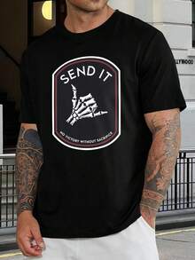 Camiseta de algodón premium con estampado de esqueleto haciendo el gesto Shaka - para surfistas, skaters y aventureros - Hombre y Mujer - Negro - Manga corta - Negro - Ver 1