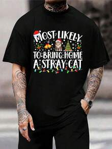 Camiseta navideña divertida para amantes de los gatos - Bonita camiseta festiva de rescate de gatos callejeros - Regalo perfecto para el marido, el novio o el papá gato - Negro - Ver 1