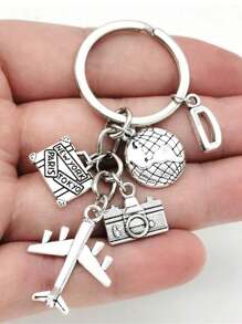 26 Letters Unisex Airplane Alloy Keychain, Street Fashion Airplane, Globe, Camera Metal Keychain Accessories, Best Friend Travel Accessories Pendant Gifts, Fashion Keychains, Car Keychains, Interesting Keychains, Men's Accessories, Women's Accessories, Ideal Holiday Gifts For Travel Enthusiasts, Suitable For Daily Wear, Mobile Phones, Backpacks, Fashion Pendant Accessories, Holiday Gifts, Birthday Gifts, Father's Day Gifts School Cartoon