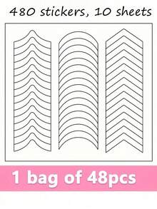 6 Sheets (288 Pieces) French Nail Art Sticker Strips With Wavy Circular Pattern And Nail Polish And Glitter Application Template For Creating French Manicures Without Spilling