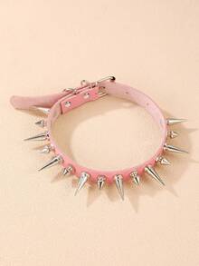 1 件哥特朋克摇滚尖刺皮革项链 - 粉色 - 查看 12