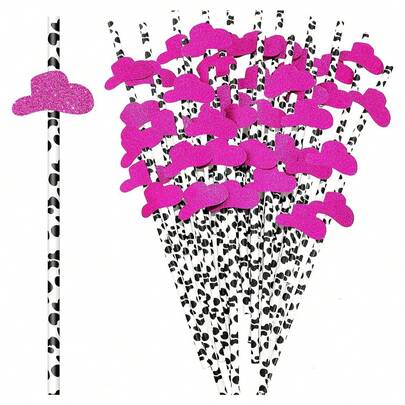 10/20/30 PZS Pajitas de papel con sombrero de vaca rosa, pajitas de vaquera disco para fiesta de despedida de soltera, decoración de fiesta, para boda, cumpleaños, graduación, aniversario, cena de aniversario en restaurante, 1 pieza, útiles escolares