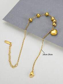 MONALLY 18K Gold Plated Fashionable Ball Chain Heart Anklet, Stainless Steel Jewelry For Women, Suitable For Summer Vacation, Travel, Beach, Party, Birthday Gift, Non-Fading - Yellow Gold - View 4