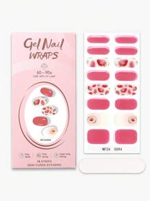 Beauty Sticker 16 pièces Bandes d'ongles en gel semi-durcies motif fraise, enveloppes complètes d'ongles en gel auto-adhésives roses pour le printemps et l'été, faciles à appliquer et à retirer. Autocollants pour ongles pour le DIY quotidien des femmes.