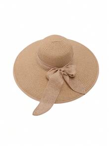 1 件宽边女士草帽，夏季防紫外线蝴蝶结海滩太阳帽，适合女士情人节 - 多色 - 查看 8