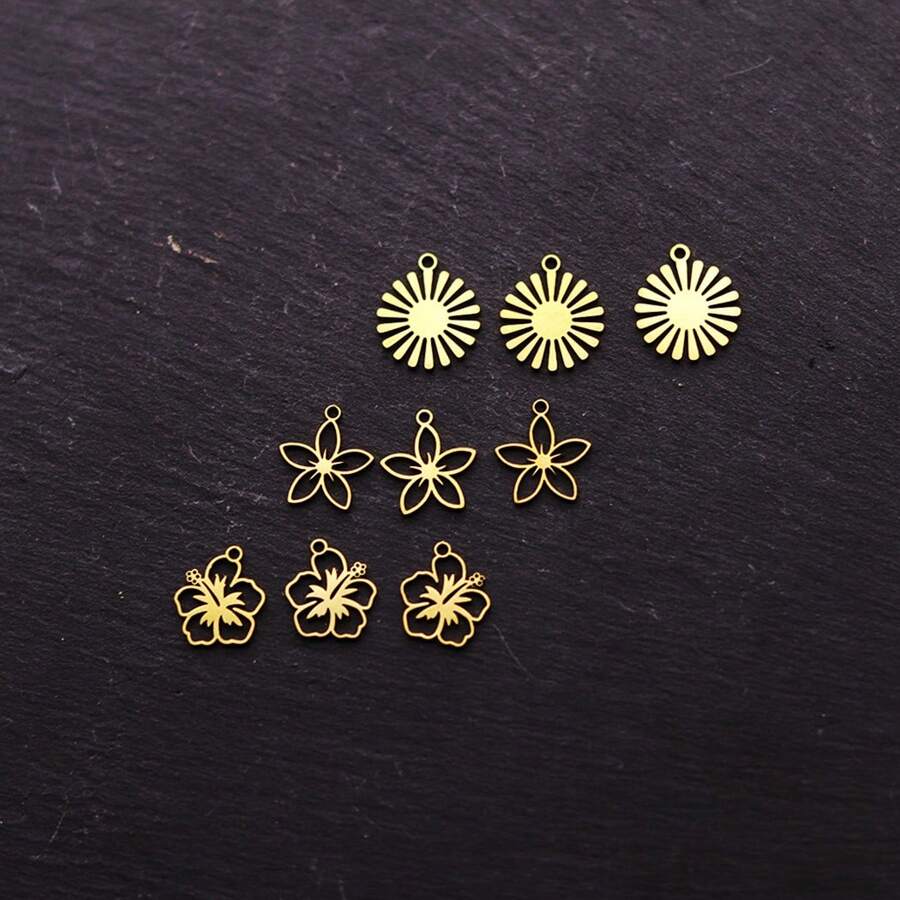 Lote de 3 piezas Colgantes de acero inoxidable con diseño de líneas artísticas de dama, borlas y hongos para hacer accesorios de joyería como aretes y collares