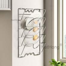 5 Tiers Pot Lid Holder Storage Rack Wall Mounted Pan Cover Organizer Kitchen - Silver - View 2