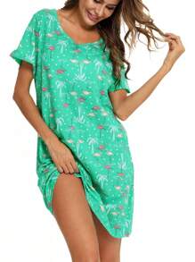 Camisones de mujer de algodón, ropa de dormir talla grande, camiseta de dormir de manga corta, camiseta de dormir estampada