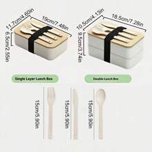 1pc Customized Bento Lunch Box With Japanese Style, Suitable For Students, Office Workers, Microwave-Friendly Bamboo Lid, Made Of Wheat Straw, Single/Double Layer, Multi-Color Options, Portable Meal Container For School Lunch, Work Meal, Outdoor, Travel, Picnic