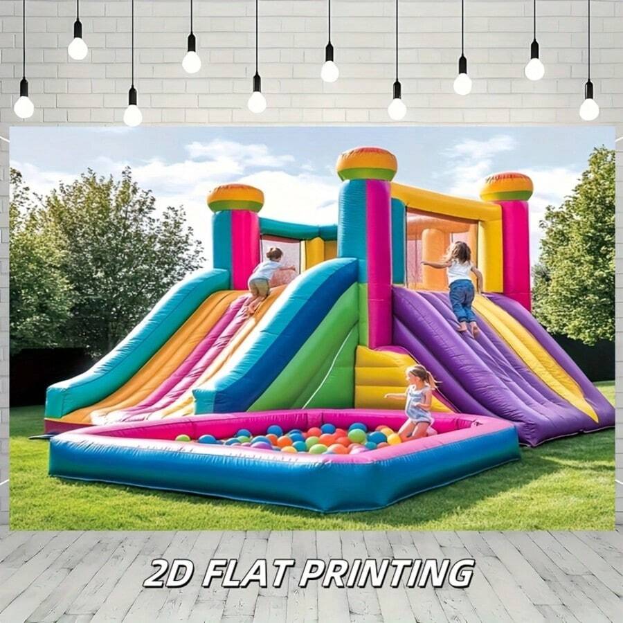 1 件 2D 活力充气游乐场背景 - 彩色 2D 平面充气城堡,适合室内/室外派对、照相亭和活动,易于悬挂,非常适合生日、周年纪念、庆典、生日派对装饰 - 彩色 - 查看 1