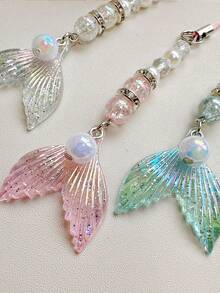 1pc Ins Style European & American Mermaid Tail Pearl Decor Phone Lanyard, Mobile Phone, Key Chain, Bag Accessory - Multicolor - View 3