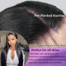 VIOLLY 36Inch 200% Density 13X6 Lace Front Wig Straight Lace Frontal Wigs Pre Plucked Hairline 13X6 Brazilian Virgin Human Hair Blended Hair Wigs For Women Natural Black Color Long Straight Wig - Natural & Black - View 7