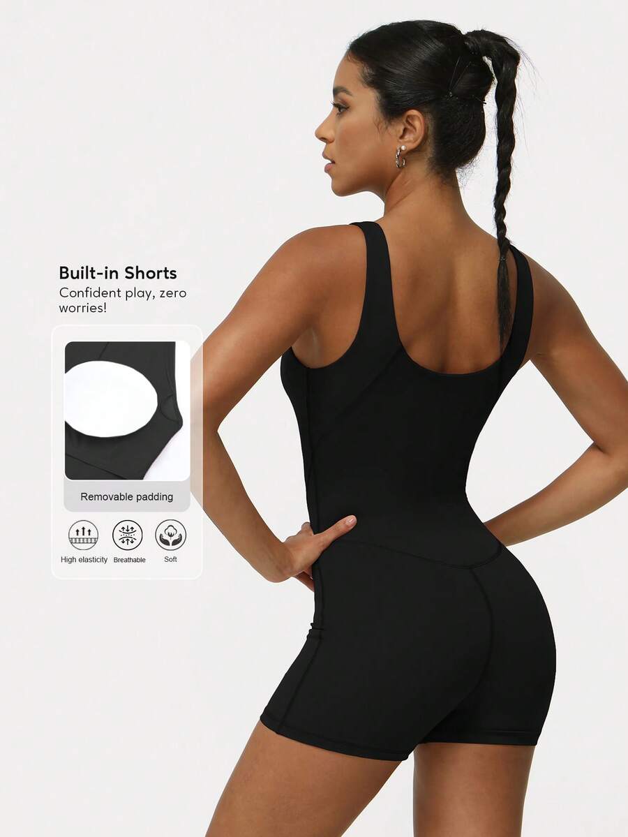 Sodalemon Women Sleeveless With Chest Cushion Hip Lifting Fitness Training Set Padded Gym Fitness Sport Jumpsuit Shapewear Bodysuit