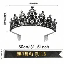 2pcs/Set Baroque Style Rhinestone Zinc Alloy Birthday Crown + Sash Suit, Suitable For Birthday Party, Birthday Queen Tiara Headpiece + Shoulder Strap Accessory