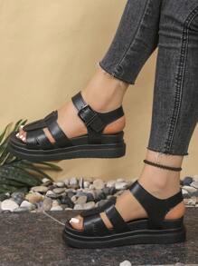 Women's Flat Sandals, New Thick Sole Black Sandals, Roman Style Non-Slip Versatile Fashion Sandals, Casual Summer Beach Sandals
