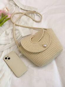 2025新款法式极简编织女士手提包，夏季沙滩度假手提包，大容量蔬菜篮 - 米色 - 查看 7