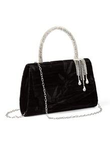 1pc Asymmetrical Pattern Velveteen Material Party Clutch, Decorated With Elegant Crystal Wrist Strap And Crystal Tassel, Suitable For Wedding/Party/Prom/Formal Occasions (Handheld/Shoulder/Crossbody)