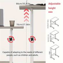 Computer Table Stand Adjustable Bedside Portable Study Mobile Laptop With Wheel - White - View 2