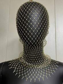 Fashion Accessories Rhinestone Stretch Mesh Hood Hood Bandana Holiday Carnival Flash Rhinestone Mask Woman - Black - View 9