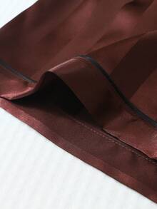 2pcs Satin Stripe Pajama Set, Long Sleeve Collar Button Shirt And Bowknot Long Pants, Sleepwear Loungewear Suit For Home Use, Autumn/Winter - Chocolate Brown - View 7