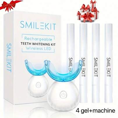 Neuer aufgerüsteter Zahnaufhellungsset, kabelloser wiederaufladbarer Dental-Beauty-Selbstreinigungsset mit LED-Blaulicht-Beschleuniger, 4 Zahnaufhellungsgelstifte für natürliche und effektive Fleckenentfernung zuhause, ideales Geschenk zum Valentinstag und Vatertag