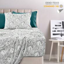 Lux Decor 6-Piece Paisley Bed Sheet Set, High-GSM Brushed Microfiber, 16-Inch Deep Pockets, Includes Sheets & Pillowcases. Soft, Hypoallergenic, Easy Care, Hotel-Quality Bedding For Dorms, Guest Rooms & Master Bedrooms - 白色和灰色 - 查看 8
