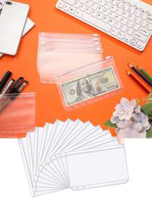 30/15/12pcs Adhesive Pocket A6 Clear Loose Leaf Odorless Waterproof 6 Hole Zipper Bags, Ticket/Cash Holder Pouch,Back To School,School Supplies