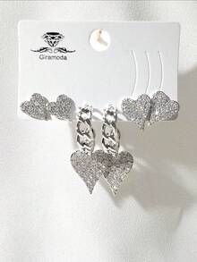 Elegant Gold And Silver Hoop Earring Set Heart Earrings For Women Jewelry Accessories - 6 - View 2