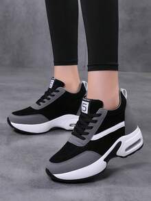 SOSENFER Women's Sneakers, Breathable Soft Sole Fashion Lightweight. Hundreds Of Height Increase Casual Women's Shoes - Black - View 4