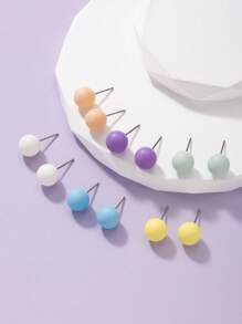 6 paires de boucles d'oreilles à tige en résine multicolores, à la mode, fraîches, mignonnes et élégantes. Convient pour le port casual quotidien, idéal comme coffret cadeau de bijoux pour femmes et filles