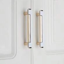 豪华抽屉拉手双色块设计方形门把手欧式风格亮面锌合金橱柜把手家居厨房家具装饰 1 件 - 白色+金色 - 查看 6