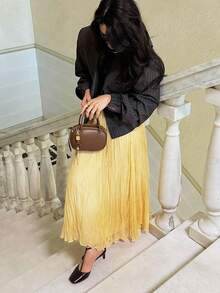Women's Pleated Skirt, Yellow Long Skirt, Women's Fashion Pleated Skirt, Elegant Women's Chiffon Sheer Skirt, High Waist Skirt For Summer - Yellow - View 7
