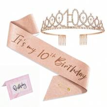 3pcs/Set This Is My 10 13 16 18 21 30 40 50 60 70 80 Birthday Decorations For Women Including This Is My 10 13 16 18 21 30 40 50 60 70 80 Birthday Crown/Ribbon Tiara Sash, Birthday Card 10th 13th 16th 18th 21th 30th 40th 50th 60th 70th 80th Party Decorations For Women, Sweet 16th Birthday Gifts