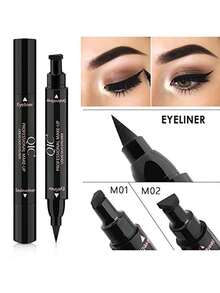 QIC 二合一印章眼线笔、黑色液体双头防水眼线笔翼状眼线笔、翼状印章眼线笔、完美翼猫眼模板印章适用于所有眼部化妆工具、午夜黑防水防晕染眼线笔、Vamp Wing、Wing Liner 三角头眼线笔（10mm 经典款） - 黑色 - 查看 10