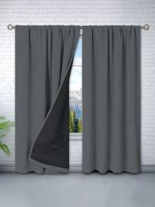 1pc Blackout Curtain, Heat Insulation & UV Protection, Suitable For Living Room, Bedroom, Darkening Room, Autumn/Winter - Dark Grey - View 5